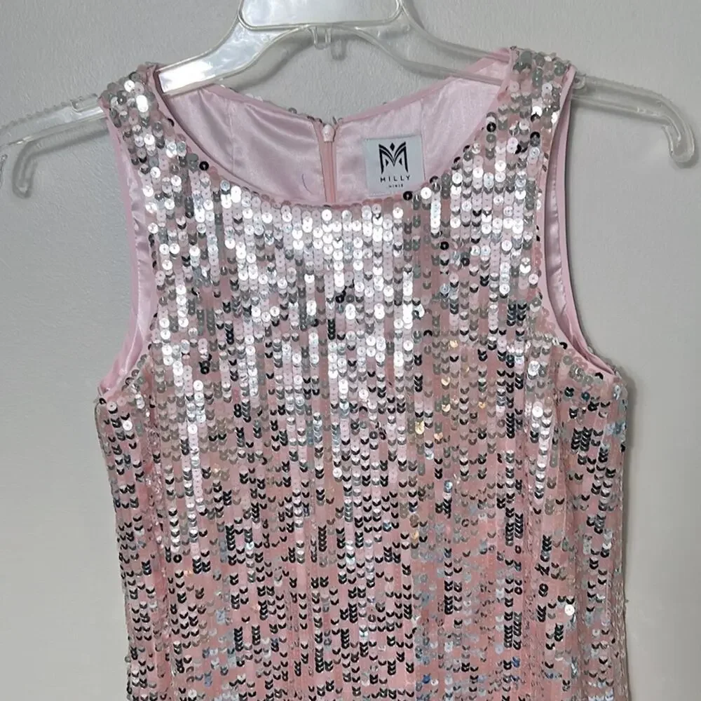 NEW Milly Minis pink silver sequin Angular Shift Dress